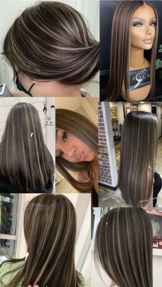 Brown Straight Hair With Highlights, Straight Hair With Highlights, Hair With Blonde Streaks, Brown Straight Hair, Hairstyle Examples, Blonde Streaks, Brown Hair Looks