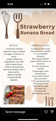 the recipe for strawberry banana bread is shown in this screenshoto screen shot,