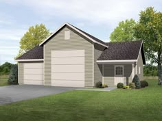 this is an artist's rendering of a two - car garage in the front yard