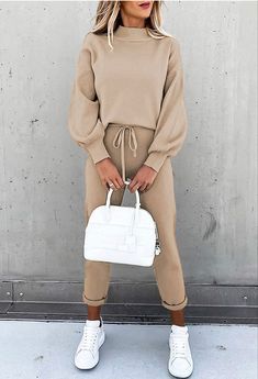 *click photo to go to link* Solid Neutral Casual 2 piece sweatsuit/tracksuit Sweatsuit Outfits, Lantern Sleeve Top, Suit Jackets For Women, Traje Casual, Autumn Fashion Casual, Loungewear Set, Suit Pants, Trend Fashion