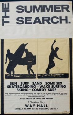 The Summer Search (1966) | Surf Classics  | @SingleFin_ Billabong Surf Poster, Surfer Boy Aesthetic, 60s Party Themes, Surf Collage, Surf Posters, Surfer Girl Aesthetic, Surf Movies