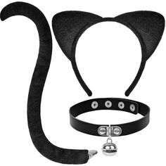 a black cat headband and collar with bells