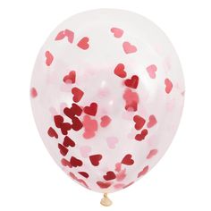 red and pink confetti filled balloons on a white background for valentine's day