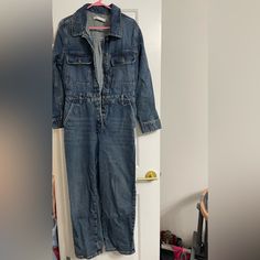 Worn Once Brand New Zara Jumpsuit Size L Casual Zara Overalls With Pockets, Zara Casual Medium Wash Jumpsuits And Rompers, Casual Zara Jumpsuits And Rompers In Medium Wash, Casual Medium Wash Zara Jumpsuits And Rompers, Zara Denim Jumpsuit With Pockets, Zara Medium Wash Jumpsuits And Rompers With Pockets, Casual Medium Wash Jumpsuits And Rompers By Zara, Zara Cotton Overalls With Pockets, Fitted Zara Overalls With Pockets