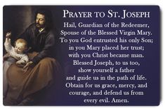 an image of a man holding a baby in his lap with the words prayer to st joseph