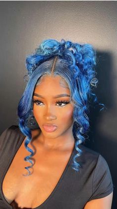 Black Women Blue Hair, Wig Inspiration, Hair Rainbow, Hair Details, Alternative Hair, Looks Black, Hair Weave