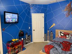 Spidey Bedroom, Spider Man Room, Spiderman Room Ideas, Spiderman Room Decor, Spiderman Bedroom, Spiderman Room, Mirror Bedroom Decor, Boys Bedroom Themes