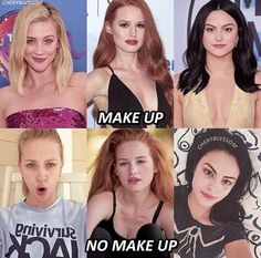 four different pictures of the same person with no makeup and one without make - up