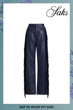 Finished in faux leather, Mother's Half Pipe Sneak pants showcase fringed-trim sides and a five-pocket style. Five-pocket style Fringe sides Zip fly, button closure 100% polyurethane Back: 100%polyester Dry clean only Made in USA SIZE  FIT Rise: about 12.5' Inseam: about 31'' Leg opening: about 19'' Model measurements: 5'10 tall Model is wearing a US size 4 ABOUT THE BRAND Faux Leather Pants, Fringe Trim, Tall Model, Model Measurements, Side Zip, Apparel Accessories, Leather Pants, Made In Usa, Faux Leather