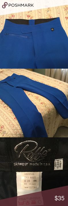 Women's Vintage Roffe Ski Pants - Appear Brand New Women's *Vintage Roffe Ski Pants*  Look Brand New!   *Royal Blue *Wool Blend Ski Pants   *Stirrups *Back & Front Zip Pockets   Sz 34 Long Measure 17" across the waist with a 31" Inseam not including stirrups; please see photos for measurement details  These beautiful pants are very high quality and don't appear to have been worn before; they don't fit me, but my loss is your gain! Roffe Pants Retro Blue Straight Leg Pants, Retro Blue Full-length Pants, Retro High Waist Blue Pants, Vintage Stretch Blue Bottoms, Vintage Stretch Blue Pants, Vintage Blue Stretch Bottoms, Retro Stretch Blue Pants, Blue Stretch Vintage Bottoms, Blue Vintage Stretch Bottoms