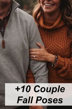 two people standing next to each other with text overlay saying 10 couples fall poses