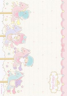 a pink and blue wallpaper with two bears on it's border, in the middle