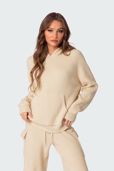 Wynter Oversized Knit Hoodie Hoodie Cream, Fabric Matching, Hoodie Oversize, Hooded Top, Liberia, Oversize Knit, Sweatshirt Outfit, Activewear Sets, Knit Hoodie