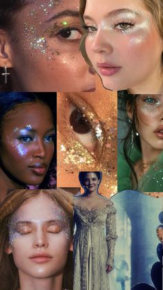 Sparkly fairy/ Cinderella/ angel makeup inspo Star Fairy Makeup, Silvermist Makeup, Sparkly Fairy Makeup, Sparkly Costume, Glitter Fairy Makeup, Fairy Costume Hair, Fairy Makeup Blue, Ethereal Fairy Makeup, Water Fairy Makeup