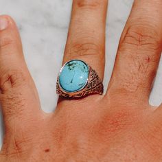 Classic style Indonesian ring in sterling silver with an oval Chrysocolla stone. This vibrant blue ring looks great on any finger for both women and men. Chrysocolla is a copper stone that resonates with the vibrations of the Earth and helps clear blockages from the throat chakra. It promotes clear communication and the courage to express oneself. Available in Gold Brass https://etsy.me/2msAubC Ring Size Available in all sizes. Please be sure to find your exact ring size for the finger you want Blue Oval Signet Ring For Promise, Blue Oval Signet Promise Ring, Blue Oval Cabochon Ring Stamped 925, Blue Oval Signet Ring With Gemstone, Adjustable Blue Chrysocolla Ring, Blue Stone Pinky Ring, Adjustable Turquoise Chrysocolla Ring, Bohemian Chrysocolla Turquoise Ring, Oval Turquoise Signet Ring In Sterling Silver