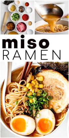 miso ramen with eggs and vegetables in a bowl