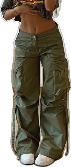 Green Straight Leg Parachute Pants With Belt Loops, Green Full Length Parachute Pants For Fall, Green Full-length Parachute Pants For Fall, Military Style Green Wide Leg Bottoms, Green Baggy Parachute Pants For Fall, Trendy Green Parachute Pants With Multiple Pockets, Green Straight Leg Cargo Pants With Hip Pockets, Green Straight Leg Cargo Pants With Flap Pockets, High Waist Green Parachute Pants With Multiple Pockets