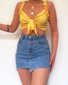 Bra Crop Top, Outfit Top, Looks Chic, Cute Summer Outfits, Summer Fashion Outfits, Jean Skirt, Looks Vintage