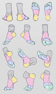 an image of feet and ankles with different types of socks on them, all in various colors