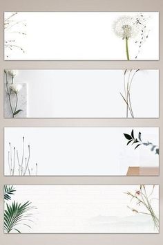 three horizontal banners with different plants and flowers on the same page, one is white