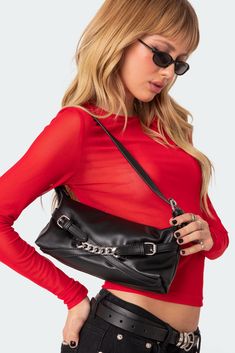 PRODUCT INFO Shoulder bag Buckle & chain detailing Faux Leather Measurements (In): Width 10.6, Height 4.7, Depth 4.7 Item care: Hand wash Micro Shorts, Leopard Print Fabric, Clothing Shopping, Professional Clothing, Exotic Fashion, Daily Dress, Professional Outfits, Chain Shoulder Bag, S Models