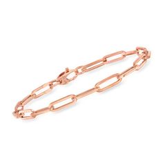 Ross-Simons - Italian 14kt Rose Gold Paper Clip Link Bracelet. 7.5". From Italy, this paper clip link bracelet is new and noteworthy. Finely crafted in blushing 14kt rose gold, the stately links will add a fresh new look to any outfit in your wardrobe. Lobster clasp, 14kt rose gold paper clip link bracelet. Modern Rose Gold Chain Bracelet With Rectangular Links, Modern Rose Gold Oval Link Chain Bracelet, Modern Rose Gold Chain Bracelet For Formal Occasions, Modern Rose Gold Chain Bracelet For Formal, Classic Rose Gold Oval Link Chain Bracelet, Classic Rose Gold Oval Link Gold Bracelet, Classic Rose Gold Oval Link Bracelet, Modern Rose Gold Box Chain Bracelet, Formal Rose Gold Oval Link Bracelets