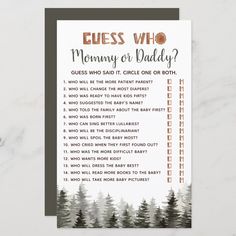 a baby shower game with the words guess who mommy or daddy?