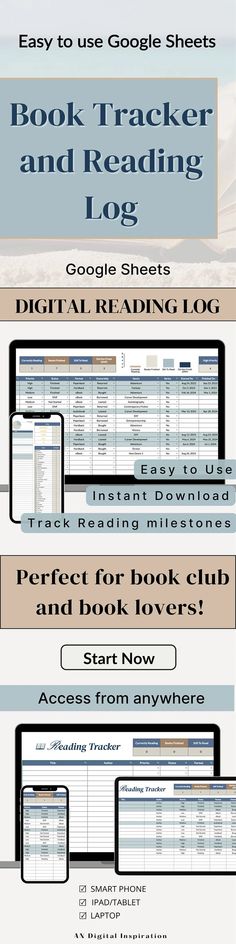 the book trackerr and reading log is shown in three different styles, including one for each