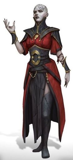 a character from the video game starcraft, dressed in red and black with gold accents