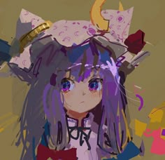 an anime character with purple hair and horns