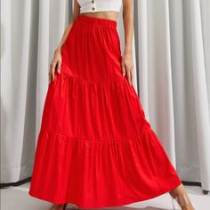 Beautiful 100% Polyester, Satin-Finish Red Maxi Skirt By Luuke’s. Perfect For The Holidays! Brand-New, Never Worn. Msrp: $40. Sized On Tag As Large, But Runs Small. Fits Medium (8-10) Best. Casual Red Long Skirt, Red Solid Color Skirt For Spring, Casual Red Full Skirt Bottoms, Red High Waist Maxi Skirt, Red Solid Color Summer Skirt, Red Skirted Bottoms, Red Flared Skirt For Spring, Red Flared Skirt For Spring Season, High Waist Red Skirt For Summer