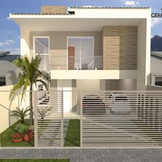 this is an artist's rendering of a modern style house with balcony and balconies