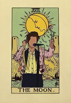 the moon tarot card with a man singing into a microphone