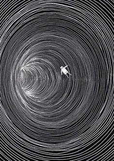 an abstract black and white photo with swirls in the center that looks like something out of space