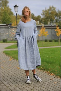 Linen dress / linen dress with pockets / handmade by LinenCloud Dress Linen, Linen Dresses, Dress With Pockets, Lithuania, Linen Dress, Round Neck, Shirt Dress, Womens Dresses, Etsy Uk