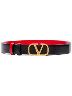 What they lack in lettering, they make up in bold design. This black and red leather VLOGO reversible belt from Valentino Garavani features an adjustable fit, punch hole detailing and a gold-tone buckle fastening. | Valentino Garavani VLOGO reversible belt Valentino Accessories, Designer Black Belt With Logo Strap, Velentino Belt, Luxury Black Belt With Logo Strap, Luxury Red Leather Belt, Womens Designer Belts, Designer Belts, Reversible Belt, Black Belt