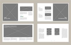 four pages with different lines and shapes in grey, white and gray colors on the same page