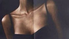 two images of a woman's back and shoulders, one in black top the other in white