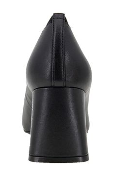 Breathable lining and an elastic topline provide all-day comfort in this pointy-toe pump perched on a cushy footbed and bold block heel. 2 3/4" heel Memory foam cushioning Multilayered, PORON®-cushioned footbed with arch support Leather upper and lining/rubber sole Imported Synthetic High Heel Court Shoes With Deep Heel Cup, Synthetic Court Shoes With Padded Heel For Business, Business Heels With Padded Heel, Padded Heels For Business, Modern Synthetic Medium Width Court Shoes, Leather Pumps With Reinforced Heel And Round Toe, Leather Pump With Padded Heel And Round Toe, Black Pointed Toe Pump With Padded Heel, Black Round Toe Pumps With Padded Heel