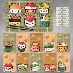 an image of sushi stickers with chopsticks