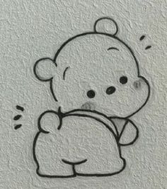 a drawing of a teddy bear with a pillow on it's back that is drawn in black ink