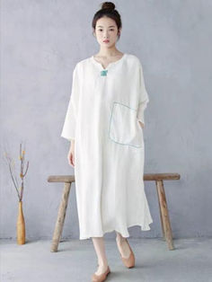 Styles:	Elegant Material:	100% Linen Clothing Length:	Mid-Calf Sleeve Length:	Ninth Sleeve Collar:	Sweetheart Neck Decoration:	Embroidery Pattern:	Solid Color Season:	Spring/Fall  #caftan #linen #dress #summer Casual White Long Sleeve Kaftan, White Long Sleeve Kaftan For Daywear, White Long Sleeve Relaxed Fit Kaftan, White Long Sleeve Kaftan With Relaxed Fit, Fall Leather Jacket, Summer Kaftan, Embroidered Caftan, Linen Tunic Dress, Long Sleeves Dress