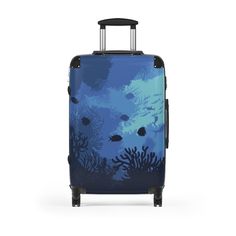 Traveling is best done in style, and suitcases help anyone do exactly that. Available in multiple sizes to accommodate your needs, they come with an adjustable handle, 360 degree swivel wheels, a safety lock, and an adjustable handle for carefree movement through airports and cities. To achieve high-resolution designs, prints go on a canvas surface that is encapsulated in the PC shell. .: Material: polycarbonate front and ABS back hard-shell .: Adjustable telescopic handle .: Two inner pockets .: Four double-wheels with 360o swivel .: Built-in lock Rectangular Luggage For Trips, Rectangular Travel Case, Underwater Seascape, Luxury Hard Shell Travel Luggage, Blue Rectangular Travel Cases, Hard Shell Case With Luggage Sleeve, Pottery Barn Kids Suitcases Shark, Functional Hard Shell Luggage With Sleeve, Blue Functional Luggage With Sleeve