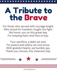 a tribute to the brave card with stars and stripes on it, in red white and blue