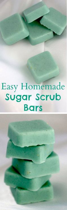 easy homemade sugar scrub bars are stacked on top of each other