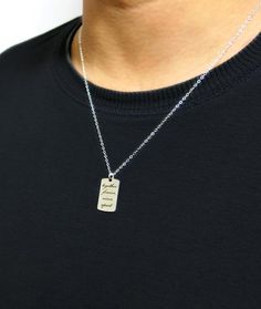 We handcraft this lovely silver plated monogram necklace with your choice of names or messages. Memorialize and celebrate dates, words, and names, the options are endless. A perfect gift for any occasion. #jonjonjewel #DogTagNecklace #CustomNameNecklace #PersonalizedNecklaceforMen #PersonalizedJewelry #EngravedNecklace #SilverTagNecklace Pear Shaped Diamond Necklace, Engraved Bar Necklace, Diamond Bar Necklace, Turquoise Gold Ring, Diamond Choker Necklace, Necklace Mens, Diamond Choker, Mens Jewelry Necklace, Gold Bar Necklace