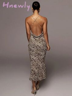 ?Women Elegant Sexy Backless Zebra Stripes Maxi Dress Female Summer Halter Sleeveless Club Party Dresses Outfits Vestido [23y 5m 24d] Sleeveless Zebra Print Dress For Night Out, Chic Sleeveless Zebra Print Dress, Trendy Summer Fits, White Vintage Dress, Trumpet Dress, Club Party Dresses, Solid Color Pants, Fashion Design Dress, Zebra Stripes