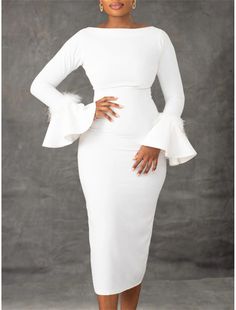 White Dress Party Dress Feather Dress Crew Neck Long Sleeve Midi Dress Birthday Vacation Black White Summer Spring Spring Party Dresses, Civil Wedding Dress, Birthday Vacation, Mother Wedding Dress, Dresses Quinceanera, White Dress Party, Mob Dresses, Evening Dresses Cocktail, Dress Birthday