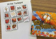 an activity book with pictures of turkeys on it next to a matching game card