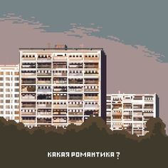 an old pixellated city with tall buildings